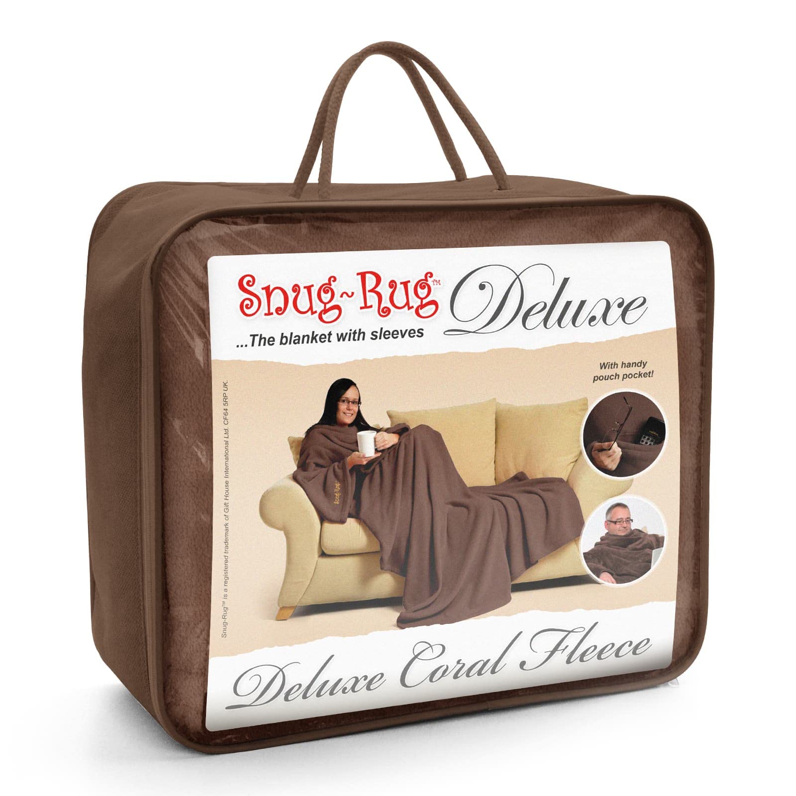 Snug Rug DELUXE Blanket With Sleeves | GENUINE SnugRug Sleeved Blankets | 260gsm Luxury Cosy Super Soft Coral Fleece Soft Fabric Long Oversized Sleeves & Pouch Pocket | Adults Size (Chocolate Brown)