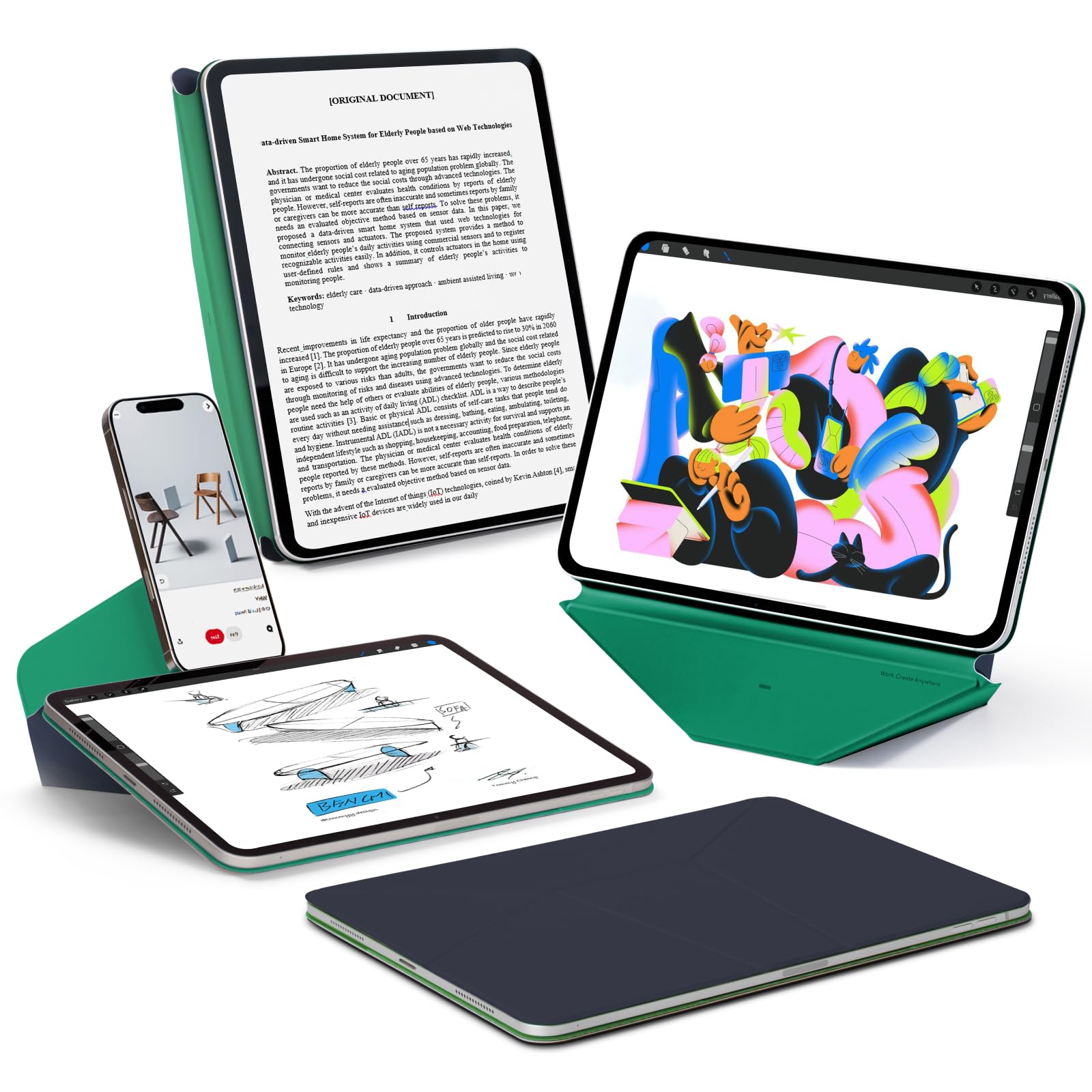 MOFT Dynamic Folio Funda para iPad Air de 11 (M4 2026 / M3 2025 / M2 2024) y iPad Air de 10,9 pulgadas 5.ª 4.ª generación 2022 2020, funda delgada con soporte magnético con más de 20 ángulos de visión, azul marino x verde Oz