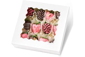 Kucoele 20 PCS Pie Boxes, 8 x 8 x 2.5 Inches Bakery Boxes with Window, Auto-Popup Cookie Boxes White Treat Boxes for Chocolate Strawberries, Pastries, Muffins, Donuts