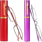 touk Small Portable Reading Glasses Anti Blue Light UV, Compact Slim Pocket Readers with Mini Pen Clip Tube Case 2 Pairs