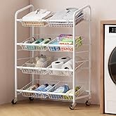 UMDONX Fruit Basket Storage Cart with 8 Baskets and Wheels – Rolling Metal Kitchen Organizer for Fruits, Vegetables, Snacks & Pantry – Space-Saving Multi-Purpose Storage Rack for Home & Apartment