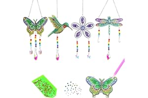 Bingcute Diamond Art Painting Suncatchers, 4 pcs Sun Catchers Diamond Art Painting Kits for Kids DIY Crafts for Adults Hummingbird Prism Crystal Suncatchers Wind Chime Windows Garden Decorations