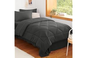 CozyLux Twin XL Comforter Set Dark Grey - 5 Pieces Twin Extra Long Bed in a Bag for College Dorm, All Season Bedding Set for Girls and Boys, Soft Bed Set with Comforter, Sheets, Pillowcase & Sham