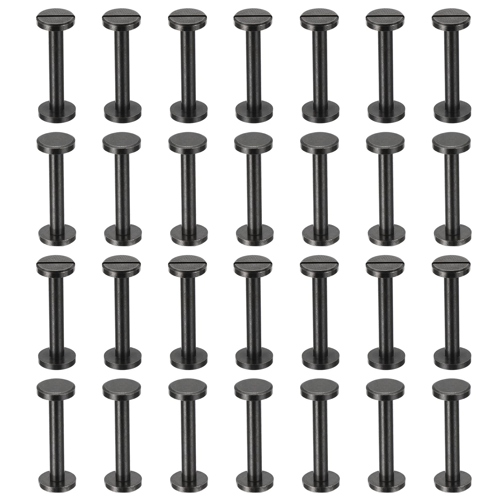 PATIKIL 25 Sets Chicago Screws, 25mm L Chicago Screw Slotted Binding Post Screw Bolts Rivets Brass Fasteners Connectors for Leather Belt Scrapbook Photo Albums, Matte Black