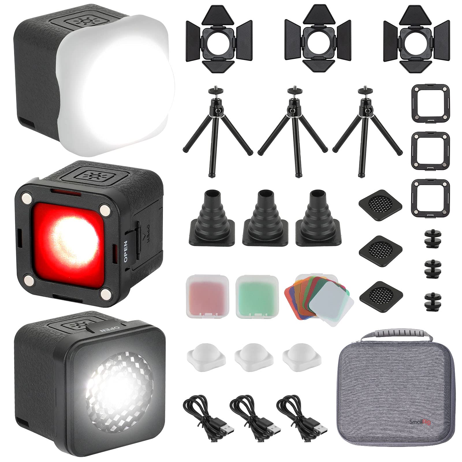 SMALLRIG Mini Cube Light Watreproof Light Kit LED Video Light (3 Pack), with 8 Color Filters, Small Photography Light 5600K CRI95 for DSLR Action Camera - 3469
