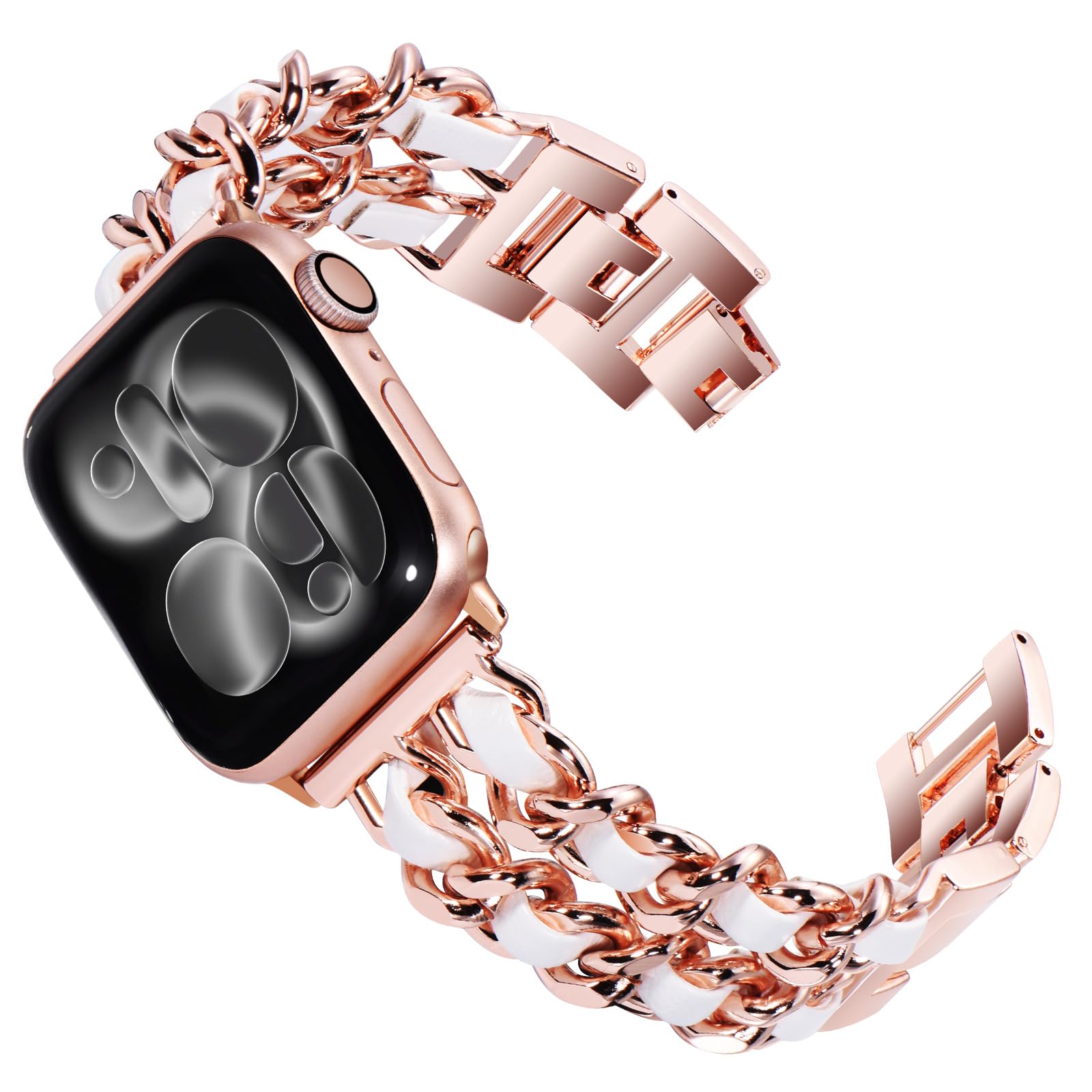 WINGLE 38mm 40mm 41mm 42mm(Series 10 11) Compatible with Apple Watch Straps,Women Metal Strap Replacement Bracelet for iWatch SE Series 11 10 9 8 7 6 5 4 3 2 1, Rose Gold/White — image 1