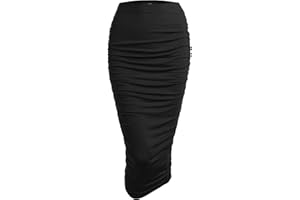 Made By Johnny Women's Slim fit Bodycon Party Club Night Out Elegant Ruched High Waist Long Pencil Skirt with Side Shirring