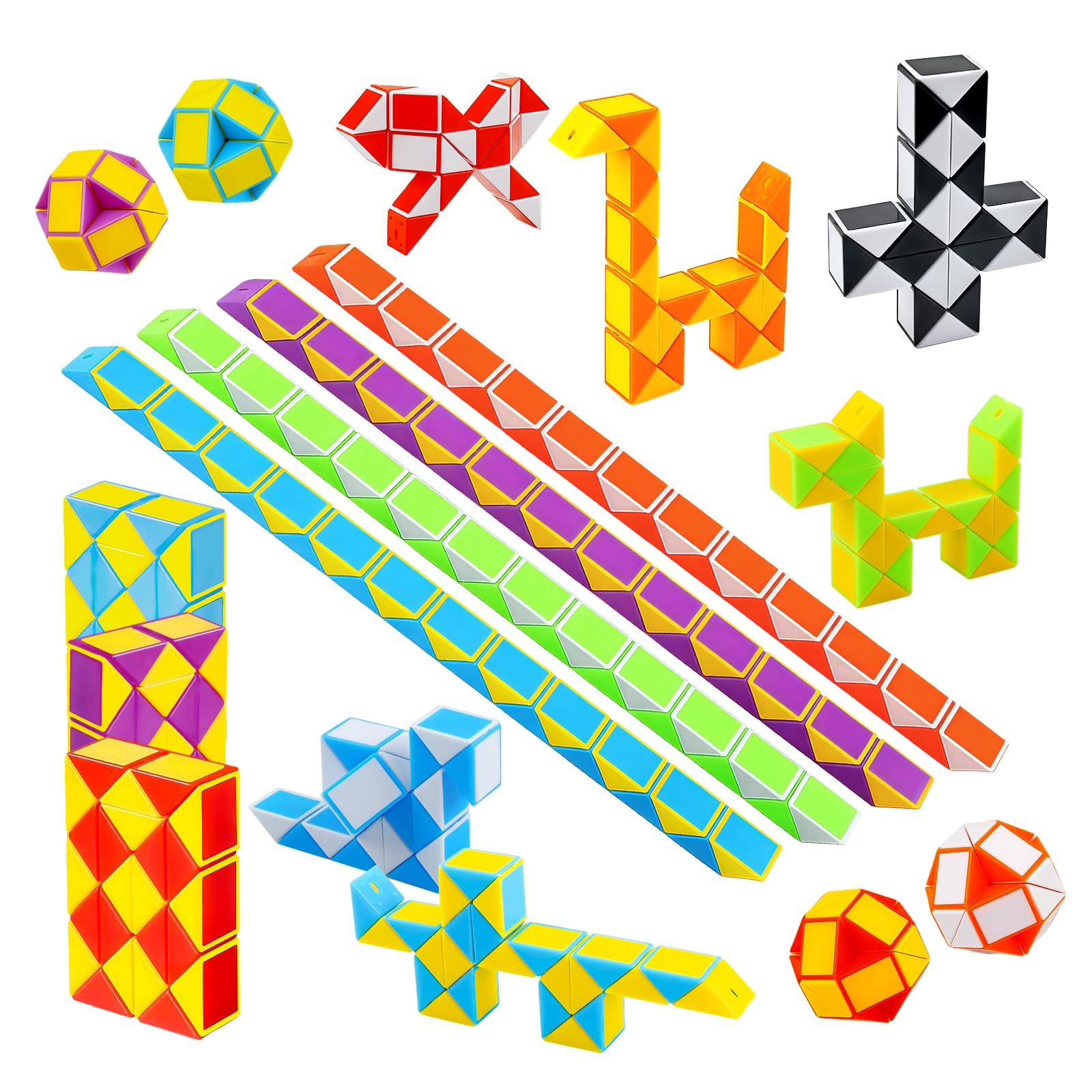 MAIGELITE Magic Snake Cube, 12 Pack 24 Blocks Mini Snack Speed Cube Party Bag Fillers, Twist Snake Puzzle Toys, Party Favours Stocking Fillers for Kids Intelligence Development