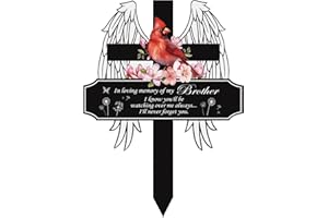 Rngmsi Brother Cemetery Decorations for Grave, Cardinal Metal Memorial Grave Markers, Cross Graveyard Sympathy Plaque for Boy