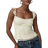 Women Y2k Lace Tank Tops Sleeveless Spaghetti Strap Square Neck Crop Top Vintage Going Out Shirts Streetwear