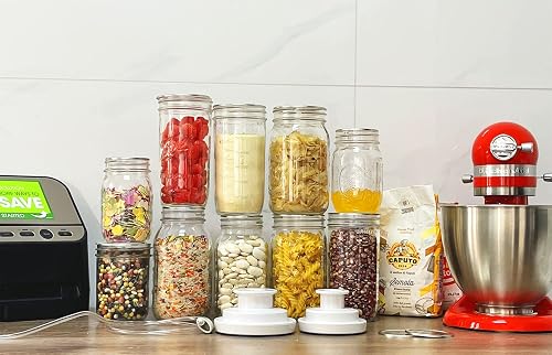 Mason Jar Vacuum Sealer Kit For FoodSaver – Includes Wide & Regular Mouth Sealers, Lids, Hose For Food Storage