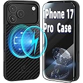 MONOCARBON Carbon Fiber Case for iPhone 17 Pro, Military-Grade 3-Layer Drop-Proof Protective Cover, 6.3" Hard Case with [Camera Button Cutout], [MagSafe Compatible] +[Free Screen Protector]