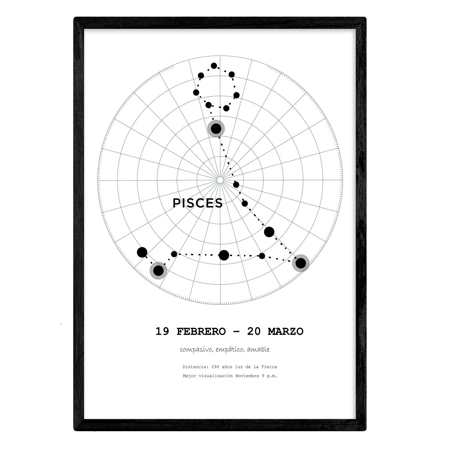 Nacnic Poster with the constellation Pisces. Poster with zodiac symbol A3 in size and starry sky background
