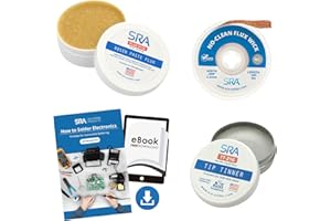 SRA SOLDERING PRODUCTS SRA Solder Upgrade Kit - USA Made Rosin Electronics Flux Soldering Paste, Lead Free Tip Tinner for Iron Maintenance, 10' Copper Braid Desoldering Wick .098" and How to Solder PDF Guide