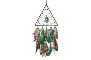 FeelfunFeather Green Geometric Triangle Dream Catchers Large Native American for Adult Boys Bedroom Wall Art Ornament Craft Gifts