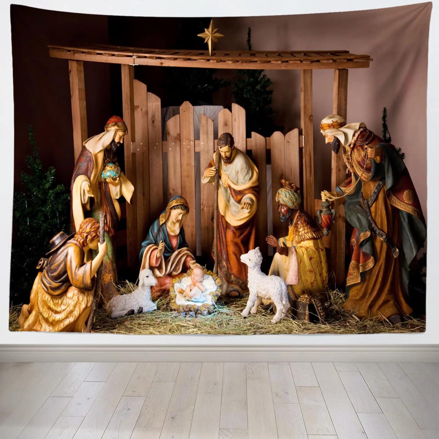 Tapestries - Loccor Chritmas Nativity Scene Tapestry Christmas Holy Night Manger Scene Tapestry Wall Hanging 80x60 Inches Christian Religious Merry Xmas Party Decor for Church Bedroom Living Room Dorm Home Decor