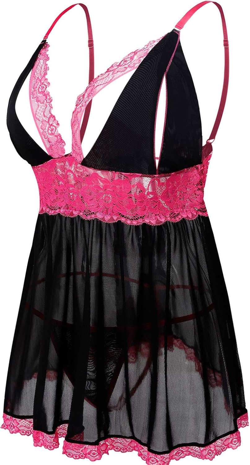 Donnalla Women's Sexy Plus Size Lingerie - Split Cup Lace Babydoll Sleepwear Chemise Set 2XL, 3XL, 4XL at  Women’s Clothing store
