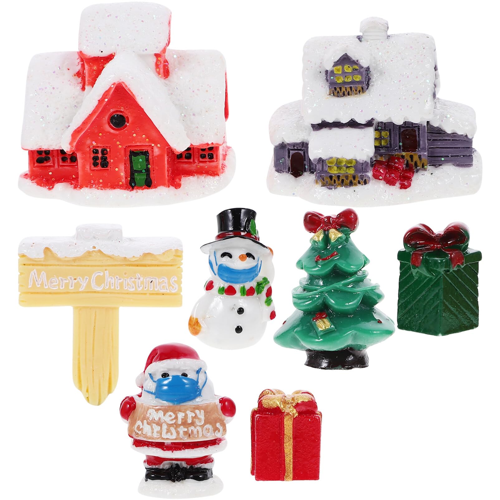 ifundom 8pcs Miniature Christmas Ornaments Mini Christmas Figurines Decoration DIY Kit Snow Globe Figurines Santa Claus Snowman House Xmas Tree Xmas Decor for Home Fairy Party Decor