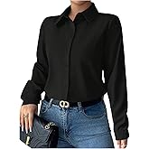 Milumia Women's Long Sleeve Blouses Button Down Shirt Single Breasted Collar Dressy Work Top