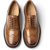 BEAU TODAY Women's Oxfords, Wingtip Brogue Dress Shoes for Women, Leather Lace-up Oxfords for Women, Comfortable Formal Business Office Work Vintage Oxfords Shoes