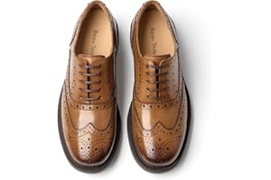 BEAU TODAY Women's Oxfords, Wingtip Brogue Dress Shoes for Women, Leather Lace-up Oxfords for Women, Comfortable Formal Business Office Work Vintage Oxfords Shoes
