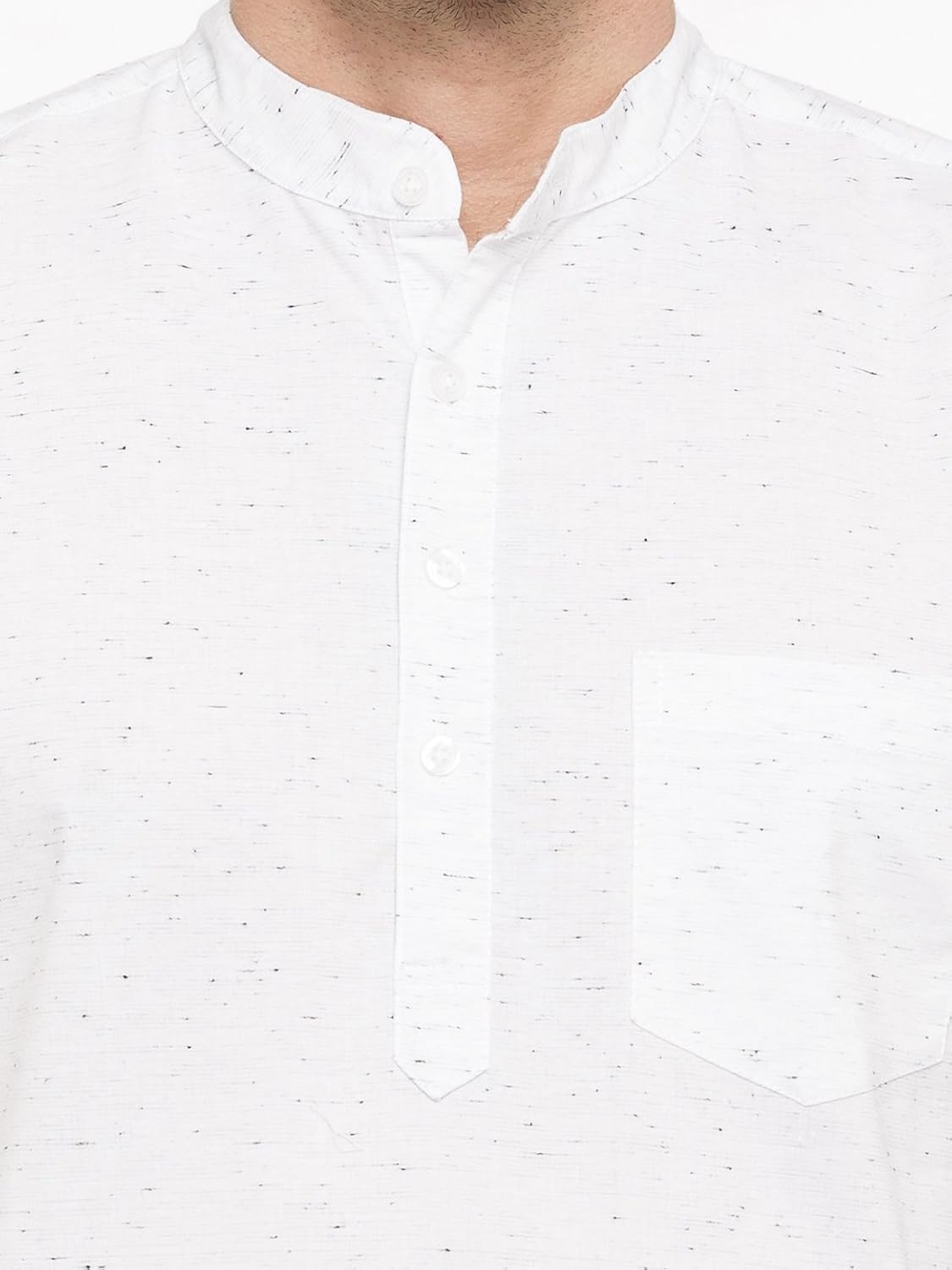 nick&jess men's ethnic wear : white melange printed cotton short kurta shirt