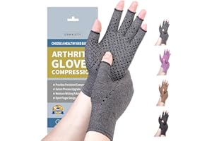 DRNAIETY Arthritis Compression Gloves- for Men & Women Hand Pain, Anti-Slip Fingerless Gloves for Typing Daily Work (S, Grey)
