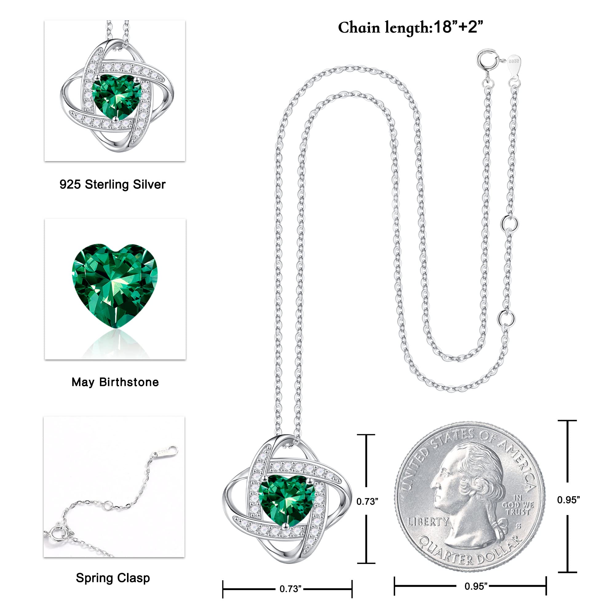 Iefil 925 Sterling Silver Love Knot Birthstone Necklace, Natural or Created Gemstone, Anniversary Birthday Gifts for Women, Jewelry Gifts for Wife Mom Girlfriend