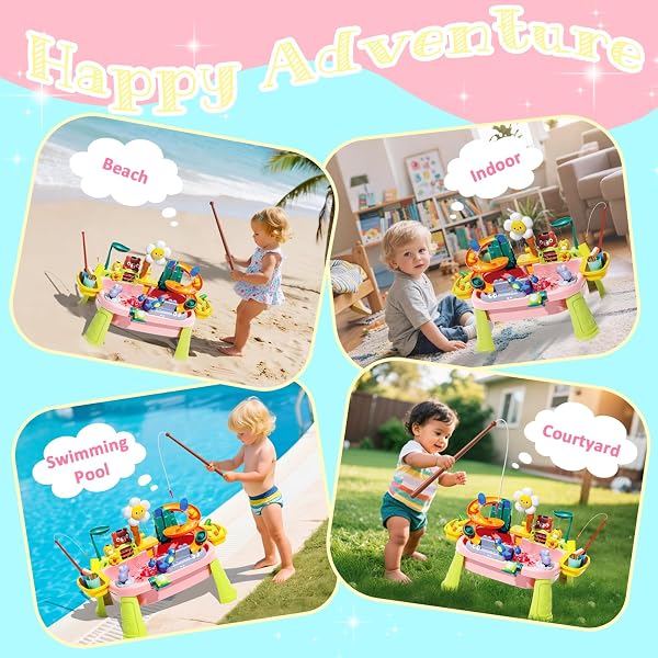 WATER TABLE FOR TODDLERS 1-3, WATER TOYS FOR KIDS AGES 4-8, PLAY SINK WITH ELECTRIC PUMP KITCHEN PLAY FOOD FISHING GAME, SUMMER OUTDOOR TOYS SAND ACTIVITY SENSORY PLAYSET GIRLS BOYS, PINK