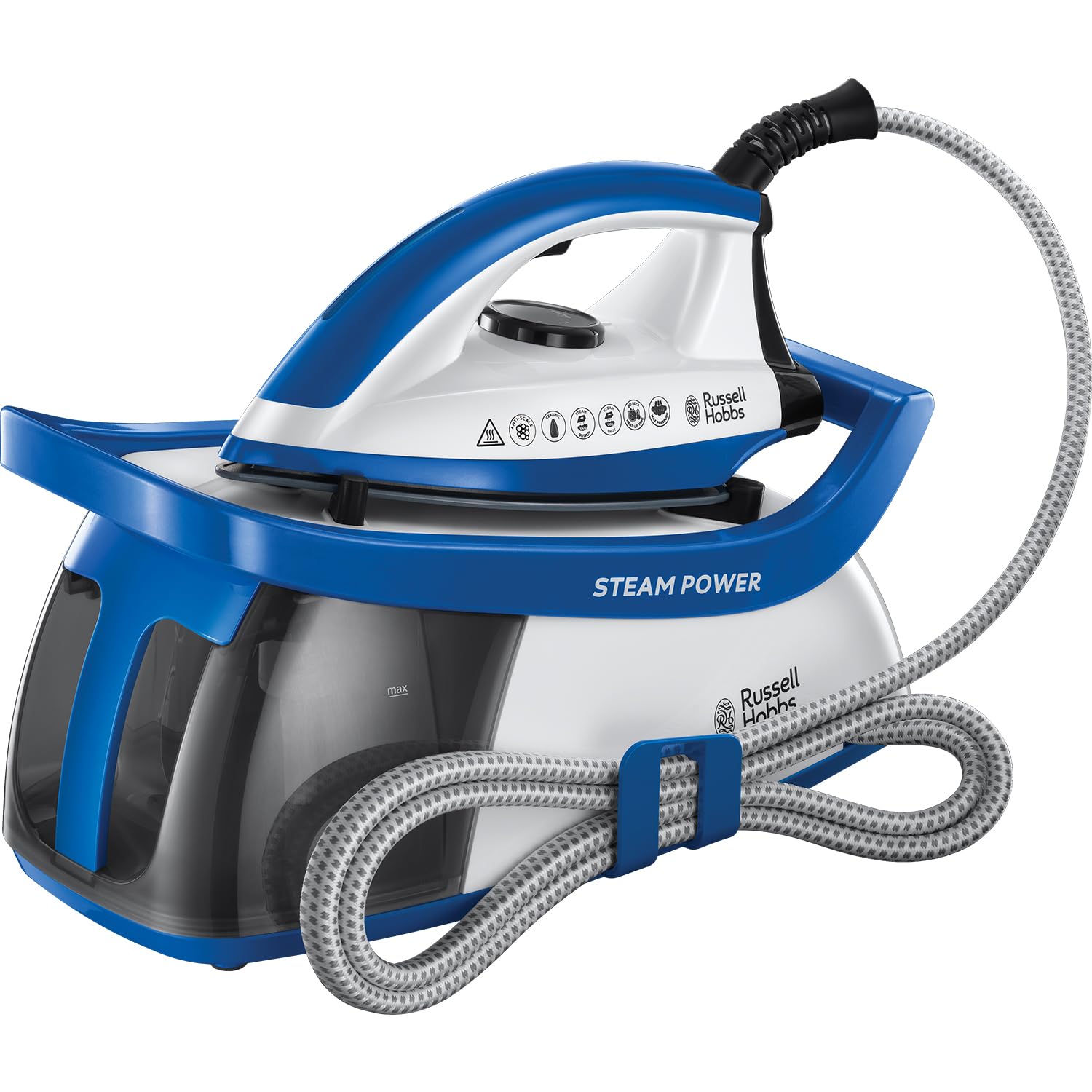 Russell Hobbs Steam Iron [2600W,120 g/min continuous steam] SteamPower (60sec heat up, 4.5 bar pressure, 1.3L tank, non-stick stainless steel soleplate, anti-limescale, Continuous fill) 24430