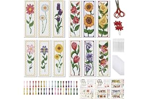 FREEBLOSS 12 Set Cross Stitch Bookmark Kit Flower Stamped Cross Stitch Kit Full Embroidery Set with Instruction for Adults Be