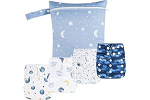 HAPPY FLUTE HappyFlute 9 Sets Newborn Baby Cloth Pocket Diapers Adjustable Reusable for Baby Boys and Girls(6-33 pounds,0-3 Years),One Wet Bag+4Diapers and 4Inserts (AD09)
