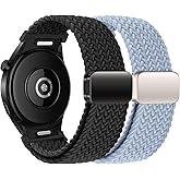 One Click Galaxy Watch 7 Band for Samsung Galaxy Watch 7 6 5 4 FE Band 40mm 44mm/6 Classic 47mm 43mm/4 Classic 46mm 42mm/5 Pro 45mm Band 20mm Elastic Braided Fabric Magnetic/Adjustable Strap