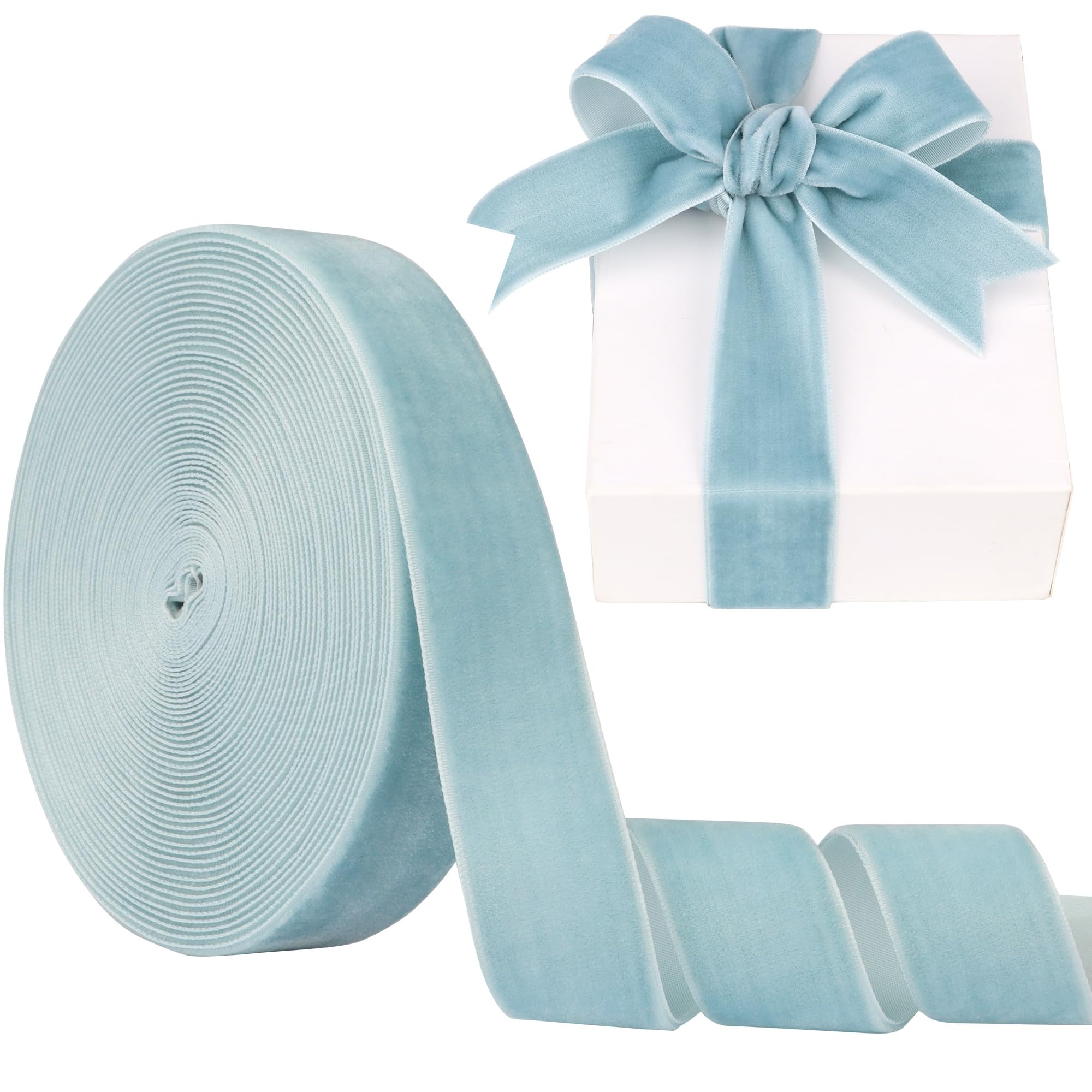 Photo 1 of 1 Inch Velvet Ribbon 10 Yards LVYOUIF Single-Sided Velvet Ribbon Trim Perfect for Christmas Trees Gift Wrapping Bouquets Wedding Decor and DIY Crafts Light Blue-078