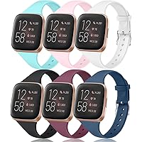 6 Pack Slim Silicone Bands Compatible with Fitbit Versa 2 Bands / Fitbit Versa Bands /Versa Lite/Versa SE, Soft Silicone…