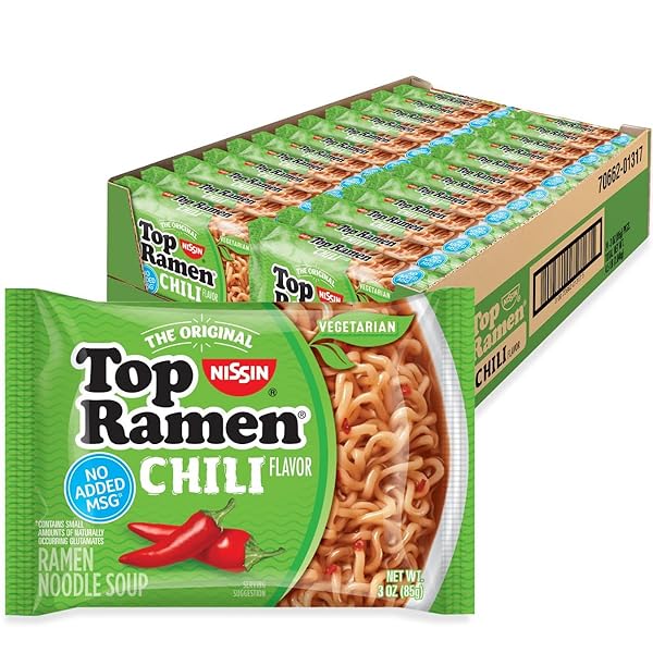 NISSIN TOP RAMEN NOODLE SOUP, CHILI, 3 OUNCE (PACK OF 24)