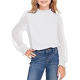Arshiner Girls Long Sleeve Shirts Chiffon Blouses Swiss Dot Frill Neck Casual Loose Cute Top Tee