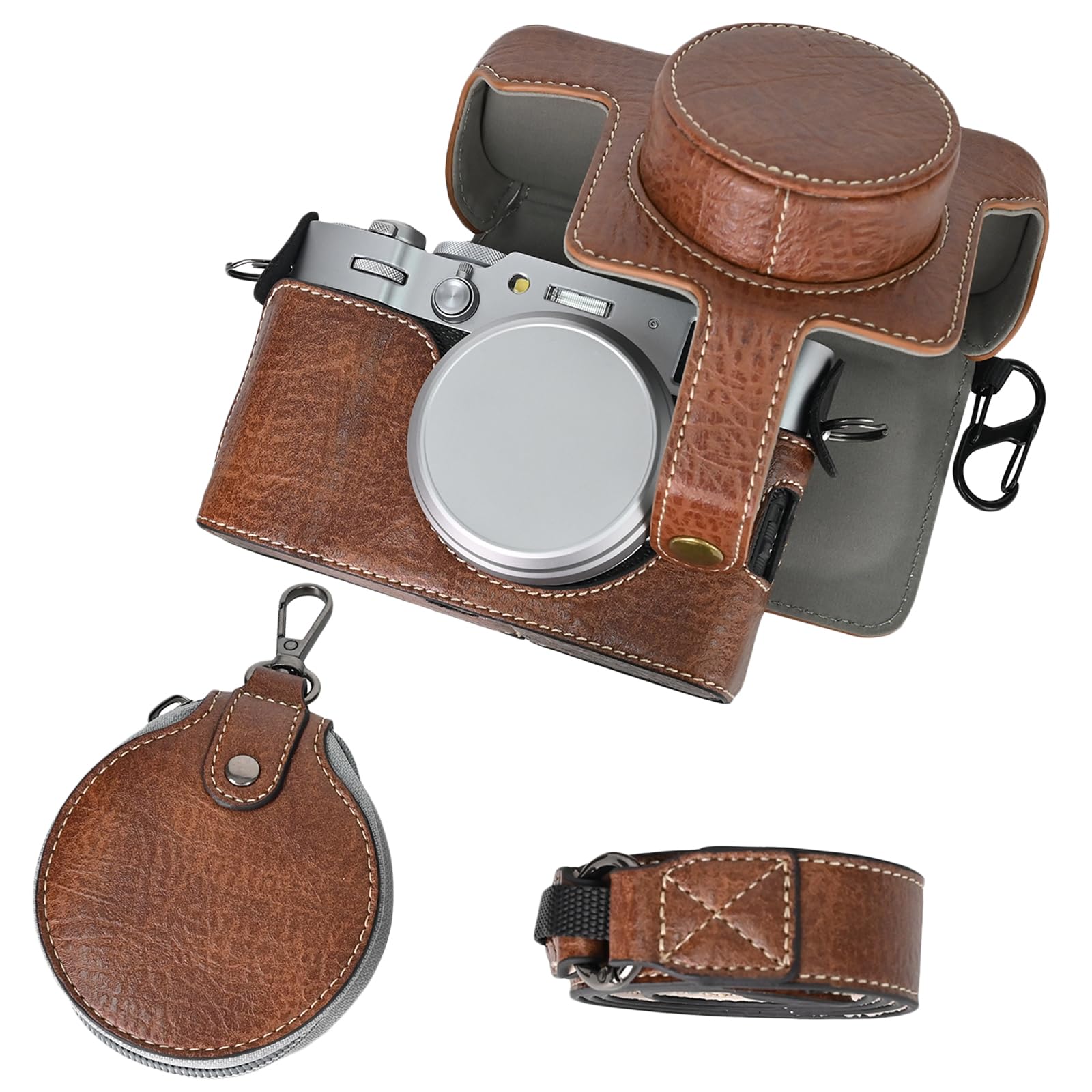 Rieibi X100VI Camera Case - Retro Leather Case for Fujifilm X100VI Digital Camera - Protective Case with Strap and Grip Case-Brown