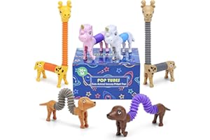 URCHOICE 6Pcs Animal Pop Tubes Fidget Toys,Easter Basket Stuffers,Party Favors Classroom Prizes Birthday Gifts, Sensory Toys for Kids 3-8, Piñata Stuffers, Autism Toys