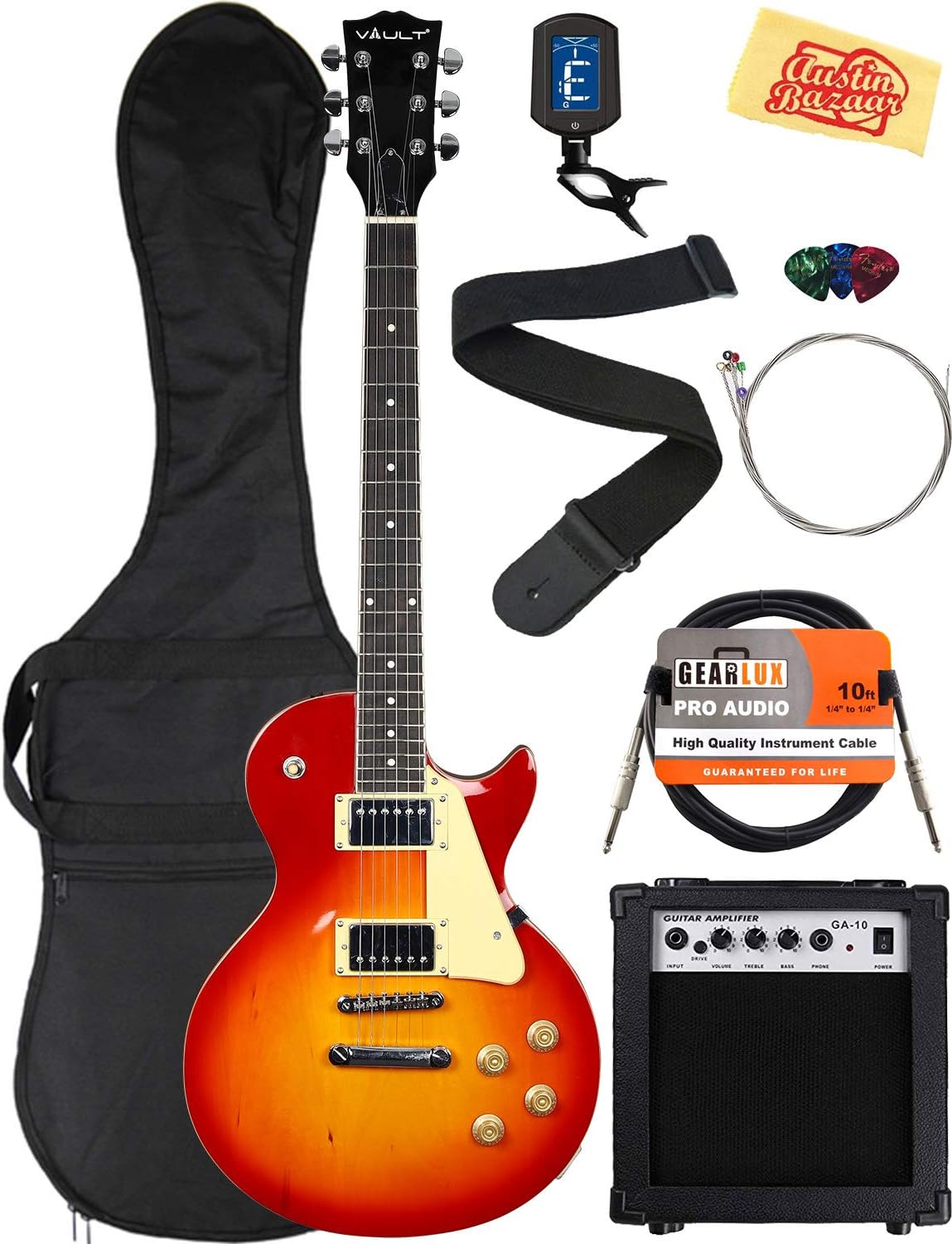 Vault Electric Guitar Bundle with Amplifier, Gig Bag, Instrument Cable, Strap, Tuner