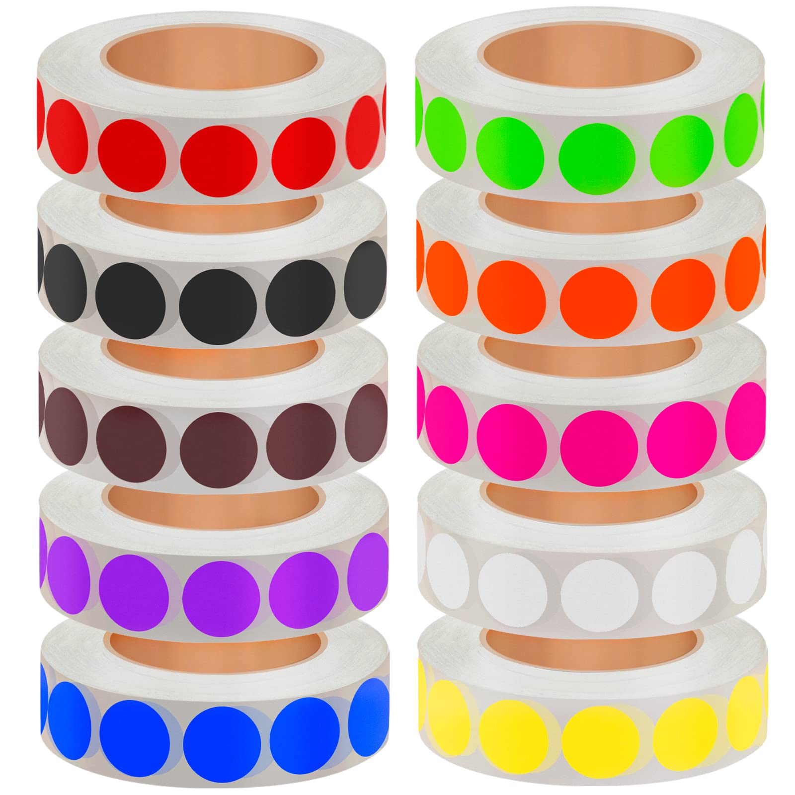 Photo 1 of 1/2 Inch Solid Round Color Coding Labels Roll, Self-Adhesive Circle Dot Sticker 10 Assorted Colors for Inventory and Home Organize, File Classification, 10 Colors (10000)