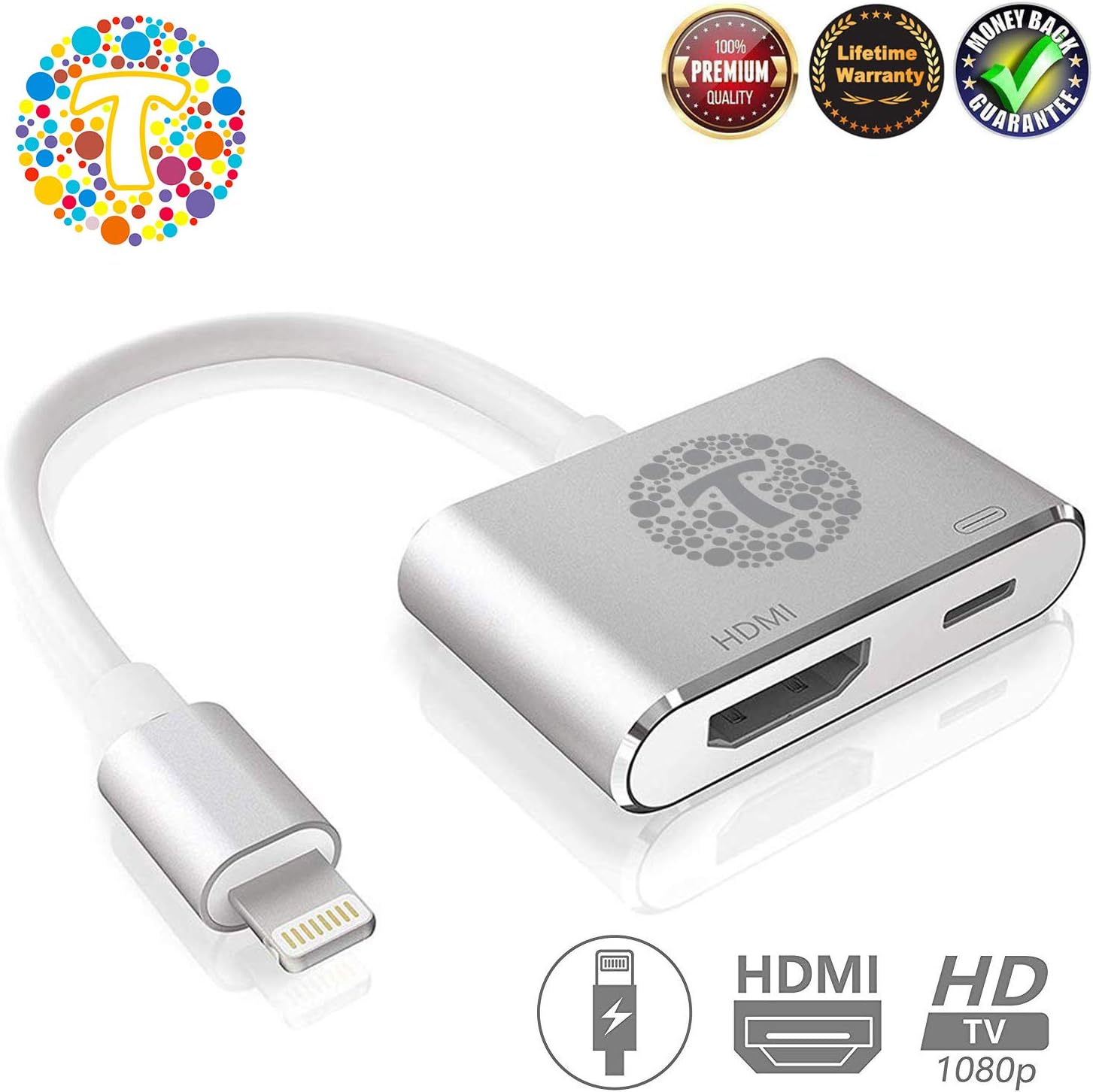 Thor Technology Digital HDMI Adapter Converter New Edition 2 in 1 Plug and Play Digital AV Connector Compatible for iPhone X,iPhone 8/7/Plus iPad iPod