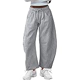 Yimoon Womens Barrel Leg Sweatpants Drawstring Elastic Waist Wide Leg Pants Baggy Lounge Pants with Pockets