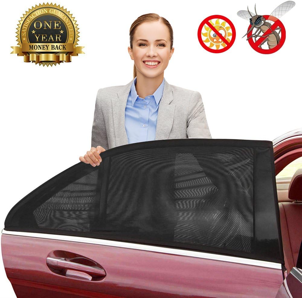 YANX 2 Pack Car Sun Shades Universal Anti-Mosquito Car Window Shade Breathable Car Rear Side Window Sun Shade for Baby, Children, Pets, Fits Most Household Compact Sedans