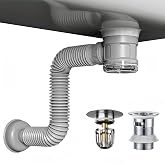 Bathroom Sink Drain Kit with Clear Bottle Trap and Flexible Water Seal Pipe | Chrome, With Overflow, Odor/Backflow Guard, P-Trap-Free Space Saver, Pop-Up Drain, Tool-Free Setup
