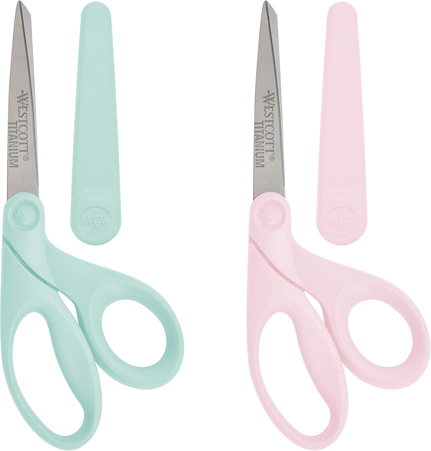 Westcott Titanium 8 Inch Sewing Scissors with Sheath, Assorted Pastel Colors, Pack of 3 (Pink