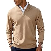 Envmb Men's Casual Pullover Sweaters Long Sleeve Knit Quarter Zip Mock Neck Slim Fit Lightweight Polo Sweater