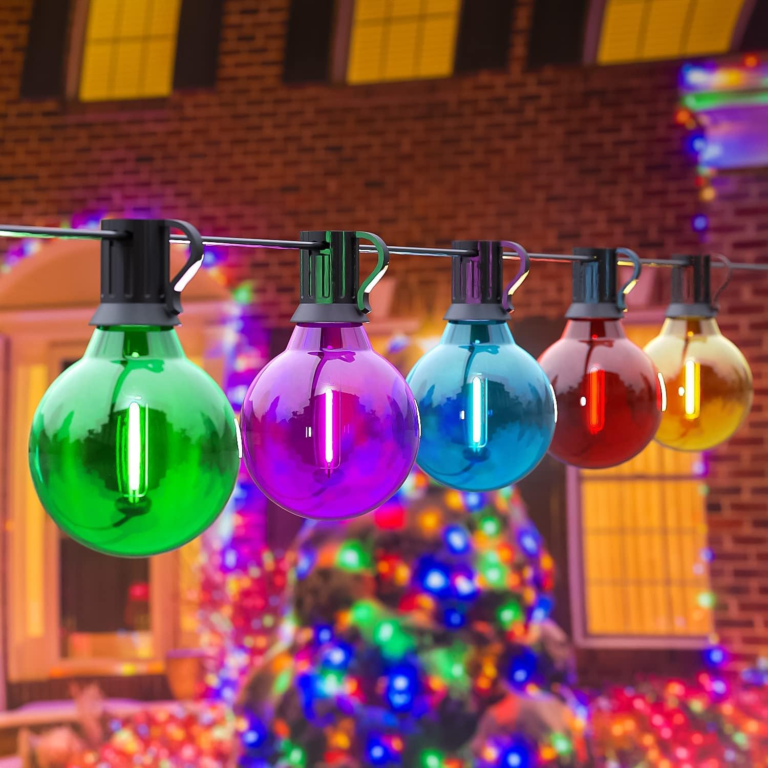 RCVEHO Coloured Festoon Lights Outdoor - Garden Lights Mains Powered 50ft 30+5 0.6W G40 LED Bulbs Energy Saving Shatterproof, String Lights 5 Color Decoration for Christmas Halloween Patio Party