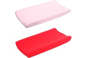 Belsden 2 Pack Microfiber Soft Changing Pad Cover, with 2 Considerate Safety Belt Holes, Durable Diaper Change Table Sheet Set for Baby Girls, 16''x32''x8'', Pink & Red