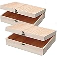 VIKOS Products (2-Pack Unfinished Wooden Box with Hinged Lid for Crafts DIY Storage Jewelry Pine Box - 12" x 9" x 3.35"